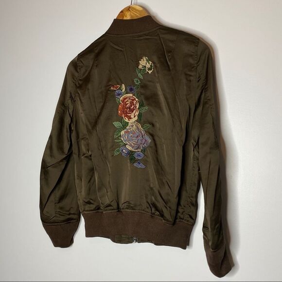 Olivaceous Brown Satin Bomber Jacket Embroidered women's size Small - Picture 5 of 8